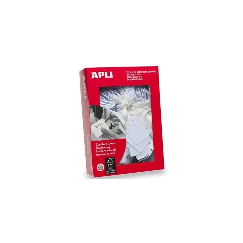 (00383) APLI ETIQUETAS COLGANTES CON HILO 7X19MM CAJA DE 1000 BLANCO