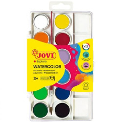 (800/12) JOVI ACUARELAS EN PASTILLAS 22MM CON PINCEL COLORES SURTIDOS ESTUCHE 12 UD