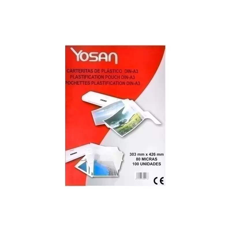 (0101DOFO/100R/T1507) YOSAN FUNDAS DE PLASTIFICAR 2X80 MICRAS A3 BRILLO CAJA 100 UD TRANSPARENTE