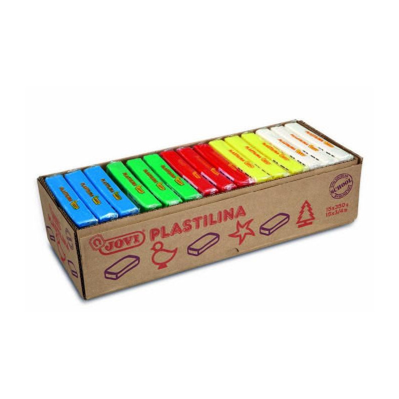 (72B) JOVI PLASTILINA PASTILLA 350GR 5 COLORES BÁSICOS SURTIDOS CAJA EXPOSITORA 15 UD