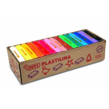 (72S) JOVI PLASTILINA PASTILLA 350GR COLORES SURTIDOS CAJA EXPOSITORA 15 UD