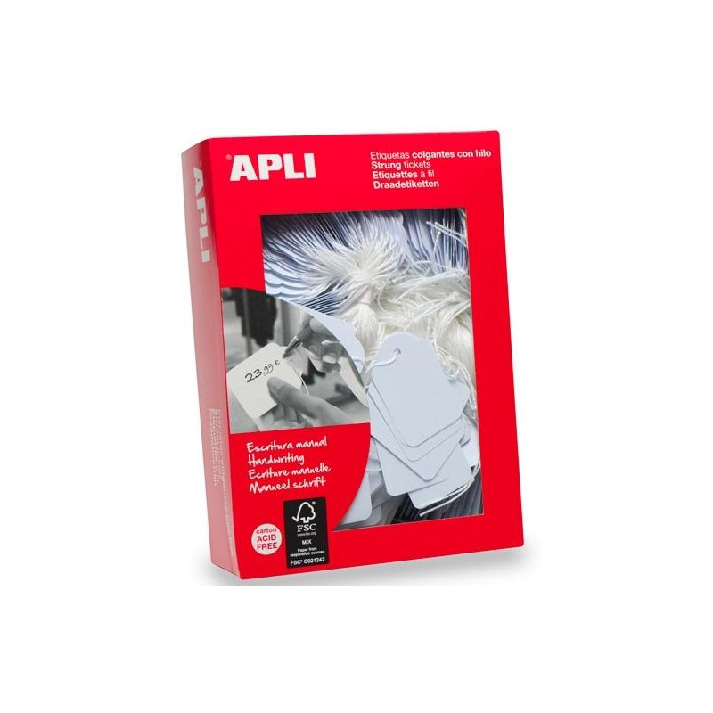 (00395) APLI ETIQUETAS COLGANTES CON HILO 45X65MM CAJA DE 400 BLANCO
