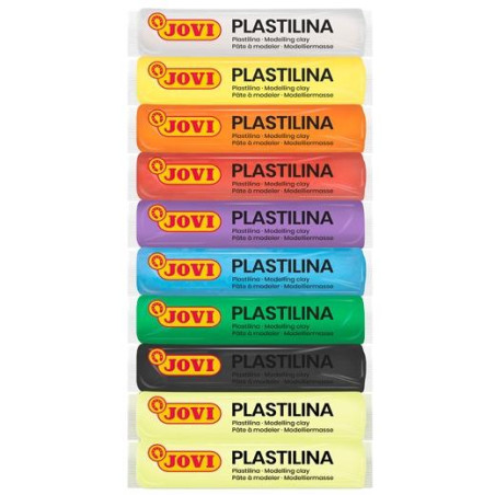 (90/10G) JOVI PLASTILINA BARRA 15GR 8 COLORES BÁSICOS + 2 FLUORESCENTES ESTUCHE 10 UD