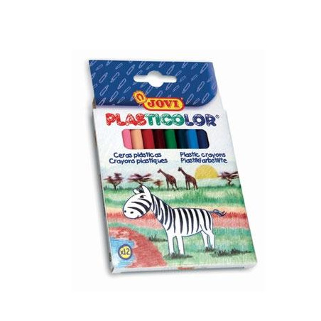 (913) JOVI CERAS PLASTICOLOR 117MM COLORES SURTIDOS ESTUCHE 12 UD