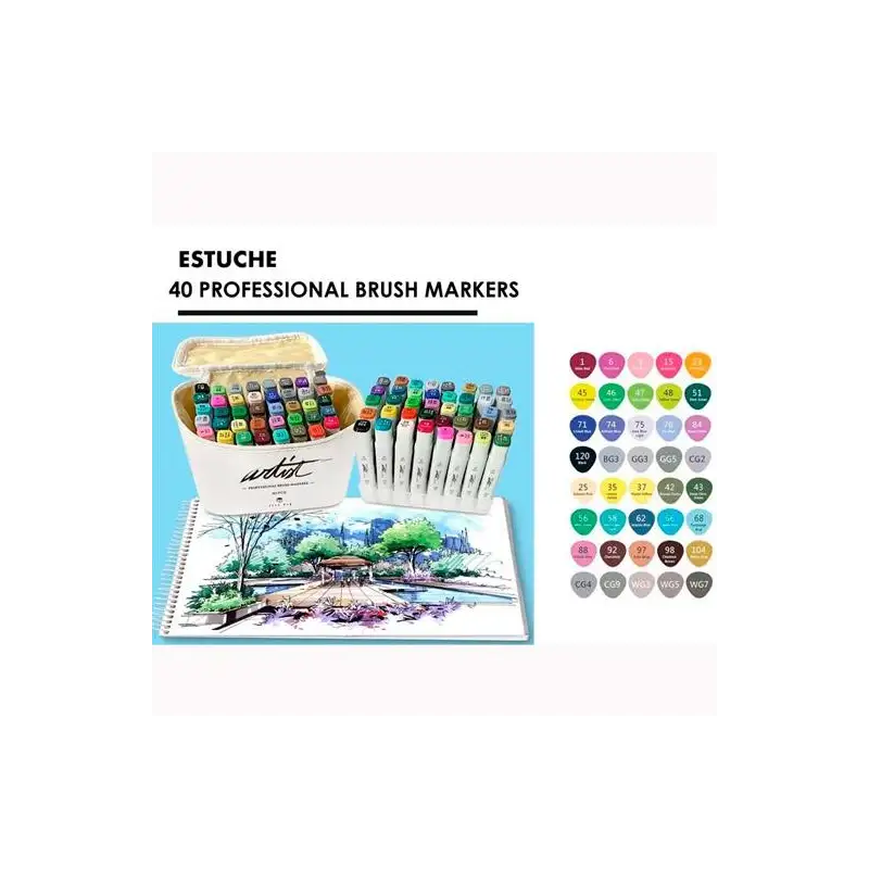 (AB-1240) ALEX BOG ROTULADORES CANVAS LUXE PROFESSIONAL BRUSH MARKET DOBLE PUNTA BISELADA/PINCEL C/SURTIDOS ESTUCHE 40 UD