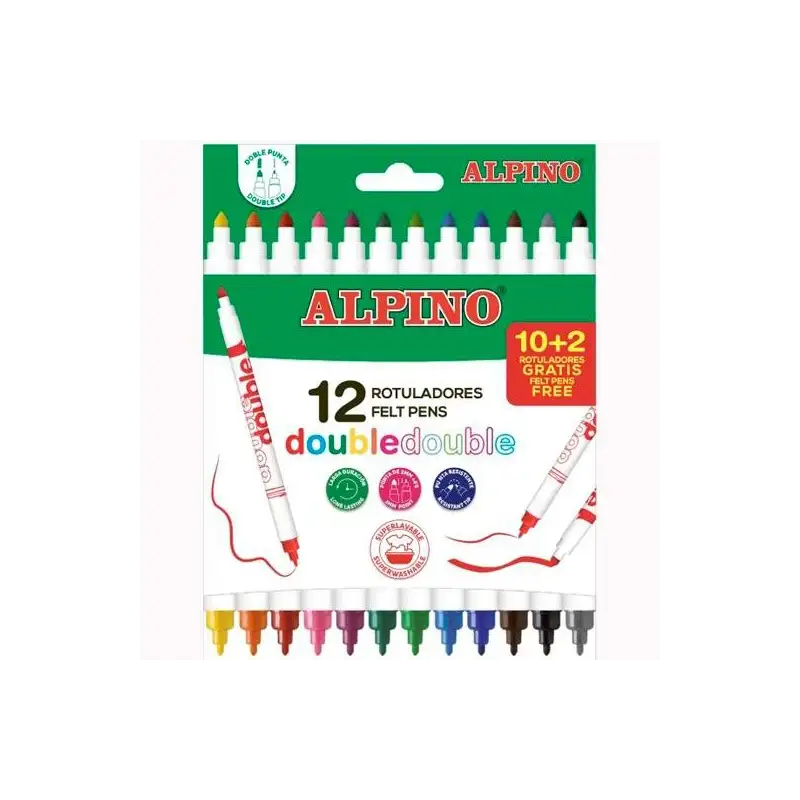 (AR002013N) ALPINO ROTULADORES DOUBLE DOBLE PUNTA FINA/GRUESA ESTUCHE DE 10+2 C/SURTIDOS