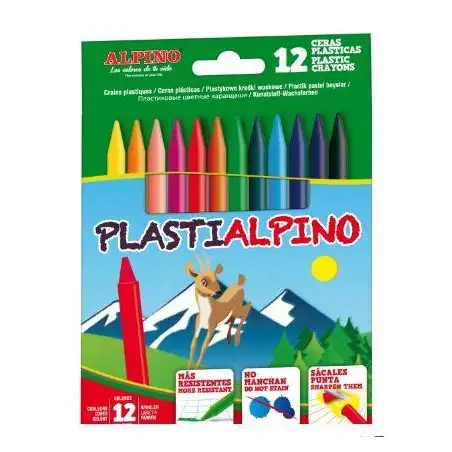 (PA000012) ALPINO CERAS PLÁSTICAS PLASTIALPINO 115MM NO MANCHAN ESTUCHE DE 12 C/SURTIDOS
