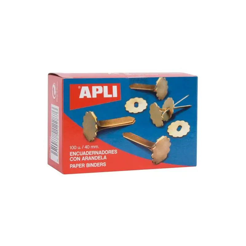 (12287) APLI ENCUADERNADORES METÁLICOS CON ARANDELA DORADOS 40MM - 100UD-