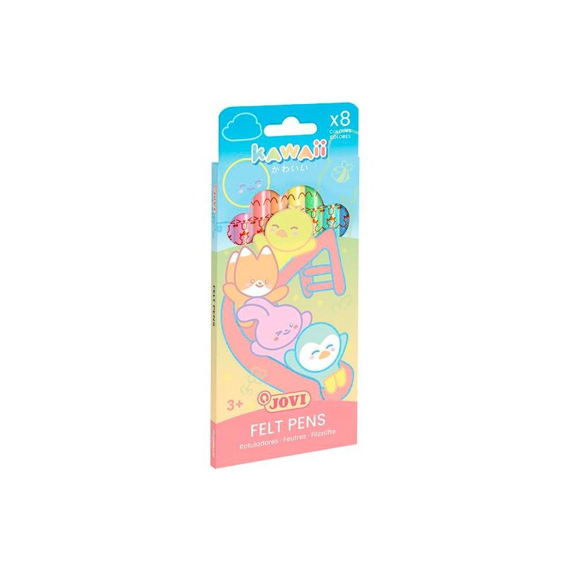 (KW1608P) JOVI ROTULADORES KAWAII FELT PENS C/SURTIDOS PASTEL ESTUCHE 8 UD
