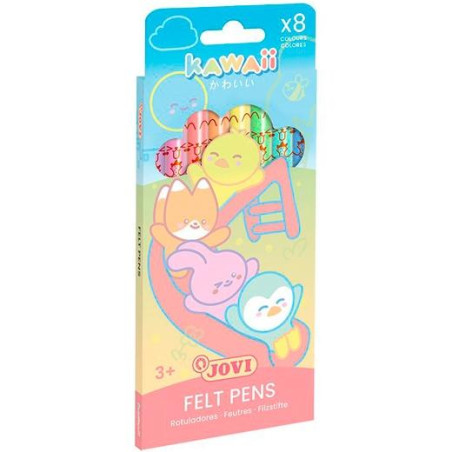 (KW1608P) JOVI ROTULADORES KAWAII FELT PENS C/SURTIDOS PASTEL ESTUCHE 8 UD