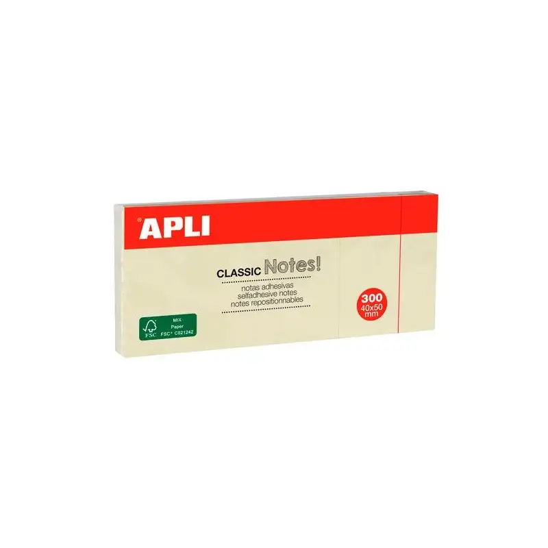 (10977) APLI BLOC NOTAS ADHESIVAS CLASSIC REPOSICIONABLES BLOCS DE 100H 40X50 AMARILLO -BLISTER 3 TACOS-