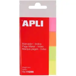 (11286) APLI MARCADORES DE PÁGINA 50X20MM 4 COLORES FLUORESCENTES 40 HOJAS POR COLOR
