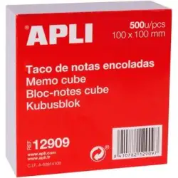 (12909) APLI TACO DE NOTAS ENCOLADAS 500H 100X100MM BLANCO