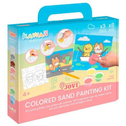 (KW2101) JOVI KIT KAWAII PINTA CON ARENA DE COLORES CON 8 BOTES 45GR SURTIDOS + 3 LÁMINAS + PUNZÓN