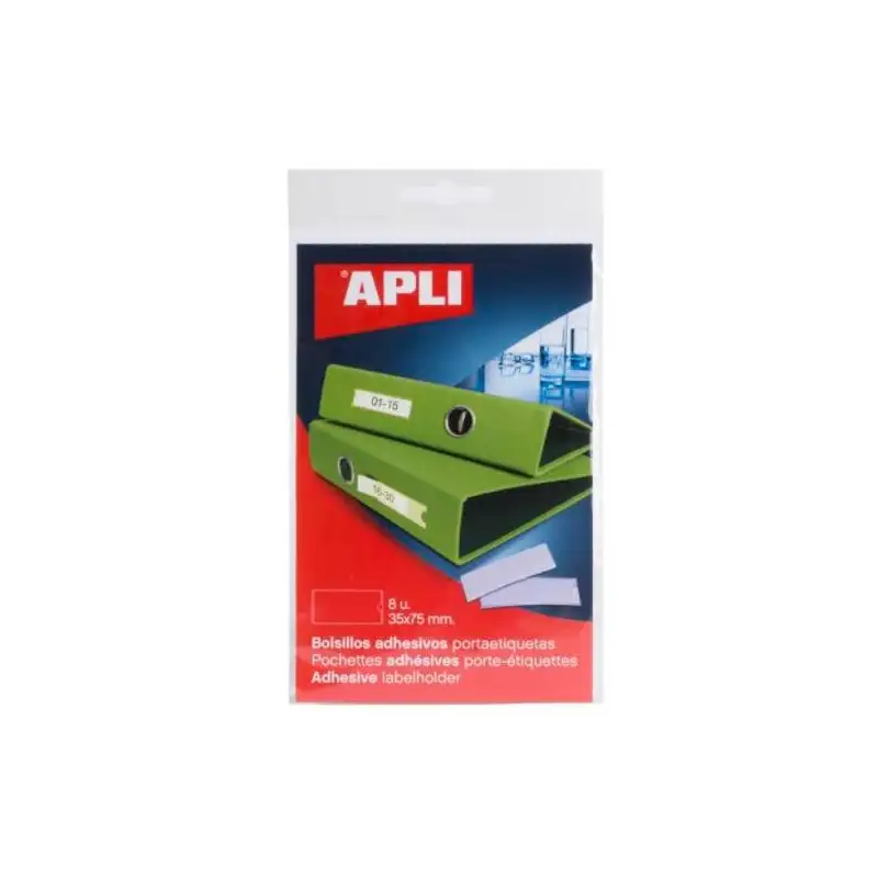 (02617) APLI BOLSILLOS ADHESIVOS PORTAETIQUETAS 35X75MM BOLSA DE 8 TRANSPARENTE