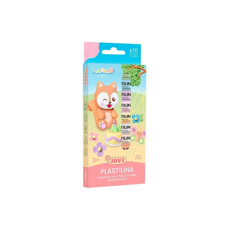 (KW90/10) JOVI PLASTILINA KAWAII BARRAS 15GR C/SURTIDOS ESTUCHE 10 UD