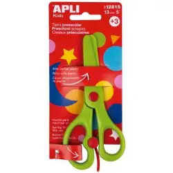 (12815) APLI TIJERAS PREESCOLAR AMBIDIESTROS 13CM ASIMÉTRICAS +3 AÑOS VERDE -BLISTER-