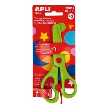 (12815) APLI TIJERAS PREESCOLAR AMBIDIESTROS 13CM ASIMÉTRICAS +3 AÑOS VERDE -BLISTER-