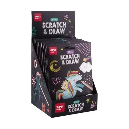 (19259) APLI MINI LÁMINAS RASCA Y DIBUJA SET SCRATCH&DRAW CAJA EXPOSITORA DE 12 SURTIDOS +4 AÑOS
