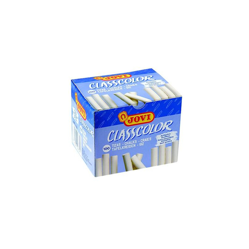 (1100) JOVI TIZAS CLASSCOLOR SCHOOL ANTIPOLVO 80MM BLANCO CAJA 100 UD