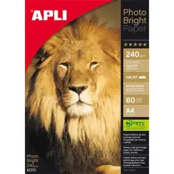 (04137) APLI PAPEL FOTOGRÁFICO PROFESIONAL PHOTO BRIGHT A4 240GR INKJET PAQUETE 60H BLANCO BRILLO