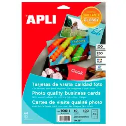 (10611) APLI TARJETAS DE VISITA CANTOS RECTOS 89X51MM 250G BLANCO BRILLANTE -10 HOJAS-