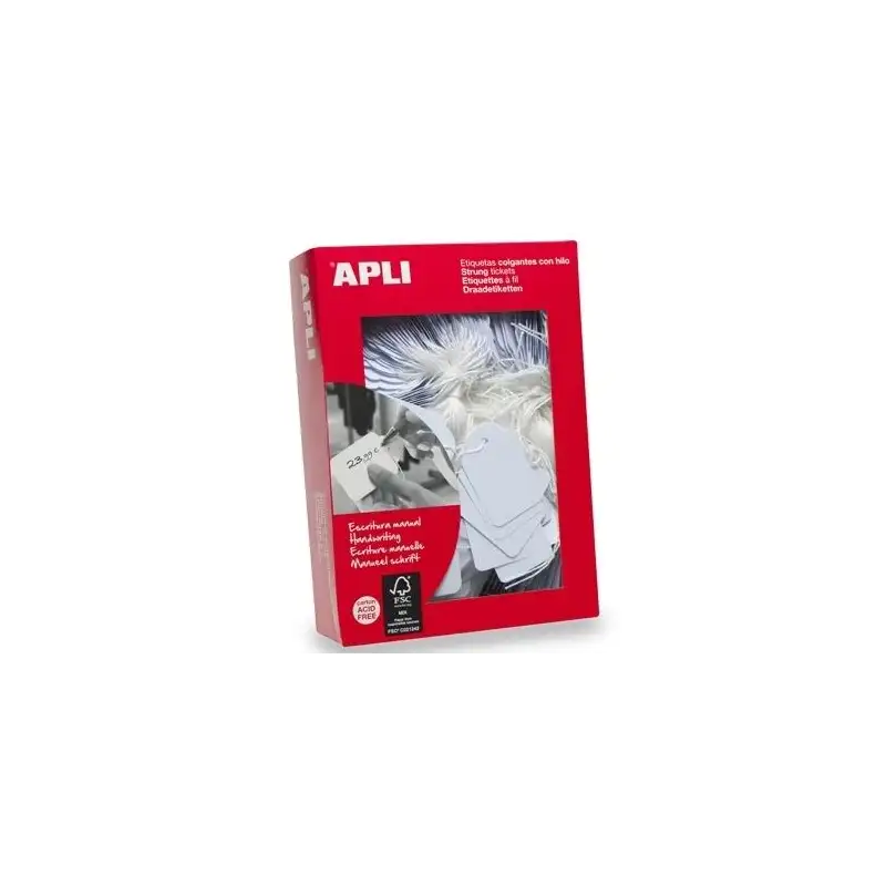 (00383) APLI ETIQUETAS COLGANTES CON HILO 7X19MM CAJA DE 1000 BLANCO