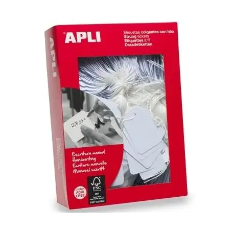 (00383) APLI ETIQUETAS COLGANTES CON HILO 7X19MM CAJA DE 1000 BLANCO
