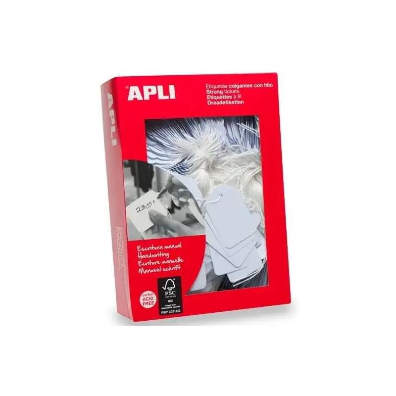 (00385) APLI ETIQUETAS COLGANTES CON HILO 11X29MM CAJA 1000 UD BLANCO