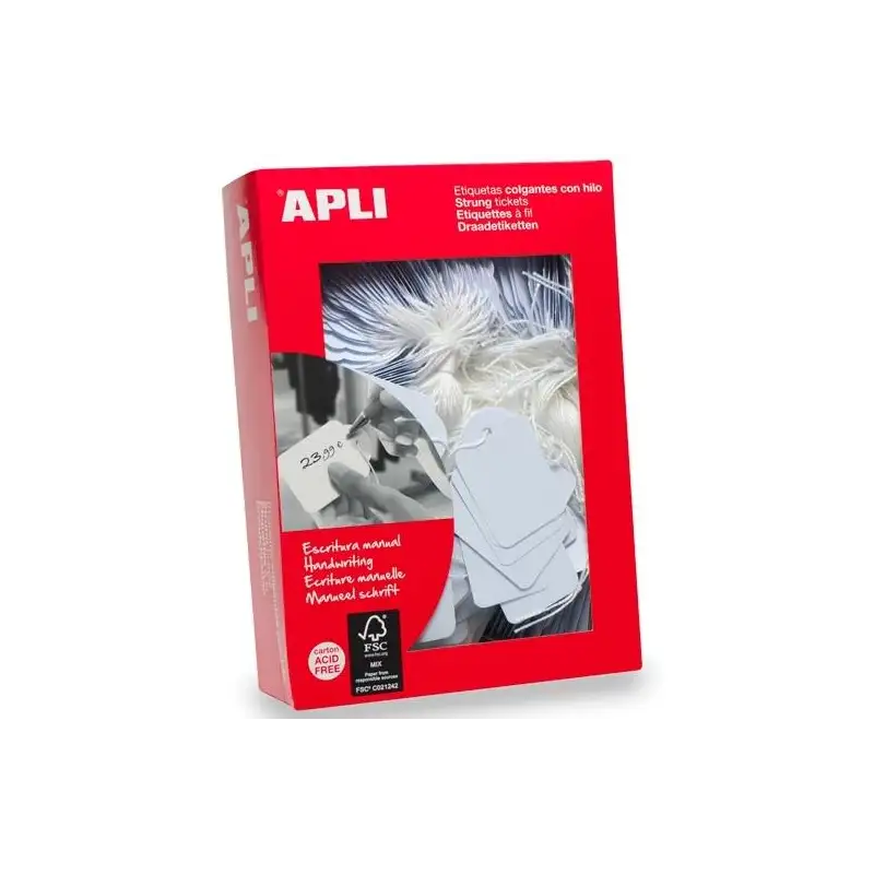 (00395) APLI ETIQUETAS COLGANTES CON HILO 45X65MM CAJA DE 400 BLANCO