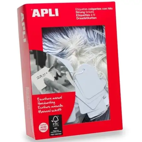 (00395) APLI ETIQUETAS COLGANTES CON HILO 45X65MM CAJA DE 400 BLANCO