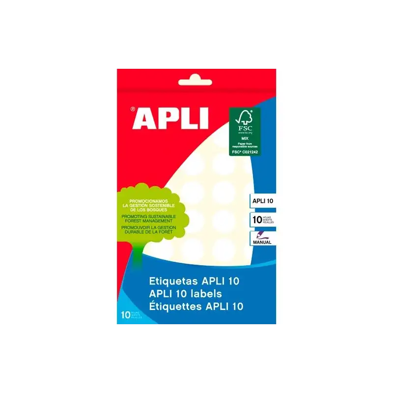 (01628) APLI ETIQUETAS ADHESIVAS CIRCULARES Ø19MM ESCRITURA MANUAL 40 X 10H BLANCO