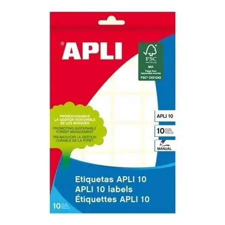 (01649) APLI ETIQUETAS ADHESIVAS 32X41MM ESCRITURA MANUAL C/ROMOS 9 X 10H BLANCO