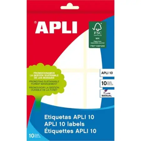 (01651) APLI ETIQUETAS ADHESIVAS 34X67MM ESCRITURA MANUAL C/ROMOS 6 X 10H BLANCO