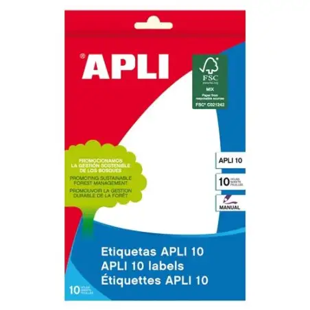 (01662) APLI ETIQUETAS ADHESIVAS 105X149MM ESCRITURA MANUAL C/ROMOS 1 X 10H BLANCO