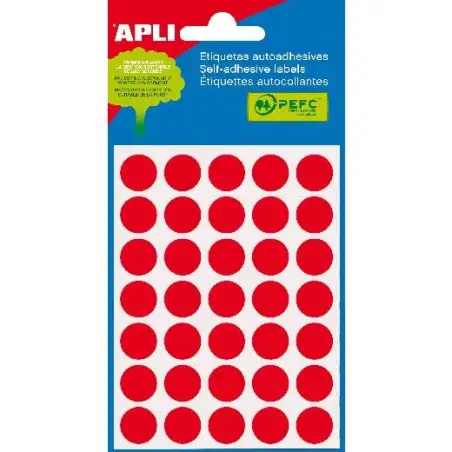 (02057) APLI ETIQUETAS ADHESIVAS CIRCULARES Ø13MM ESCRITURA MANUAL 35 X 5H ROJO