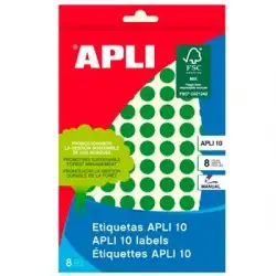 (02733) APLI ETIQUETAS ADHESIVAS CIRCULARES Ø10MM ESCRITURA MANUAL 126 X 8H APLI 10 VERDE
