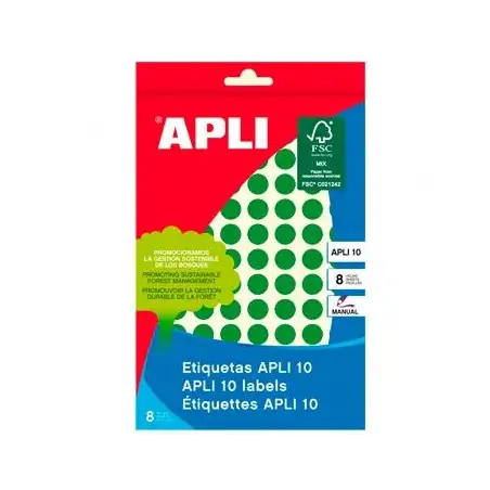 (02733) APLI ETIQUETAS ADHESIVAS CIRCULARES Ø10MM ESCRITURA MANUAL 126 X 8H APLI 10 VERDE