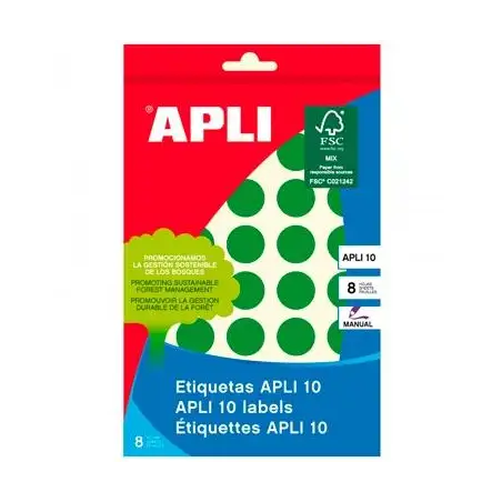 (02745) APLI ETIQUETAS ADHESIVAS CIRCULARES Ø19MM ESCRITURA MANUAL 40 X 8H VERDE