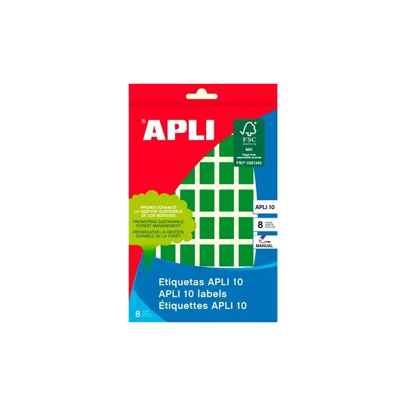 (02753) APLI ETIQUETAS ADHESIVAS 12X18MM ESCRITURA MANUAL C/ROMOS 56 X 8H VERDE