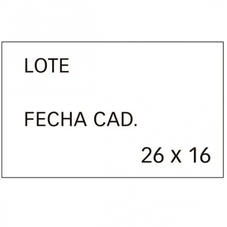 (101950) APLI ETIQUETAS PARA ETIQUETADORA DE PRECIOS IMPRESAS 'LOTE' + 'FECHA CAD' 26X16MM 6 ROLLOS DE 1000 BLANCO