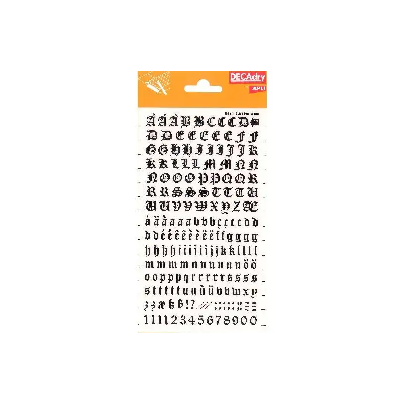 (DD17F) APLI LETRAS Y NÚMEROS TRANSFERIBLES 8MM 199 CARACTERES NEGRO