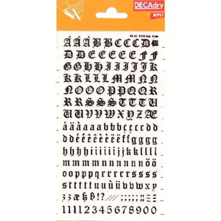 (DD17F) APLI LETRAS Y NÚMEROS TRANSFERIBLES 8MM 199 CARACTERES NEGRO