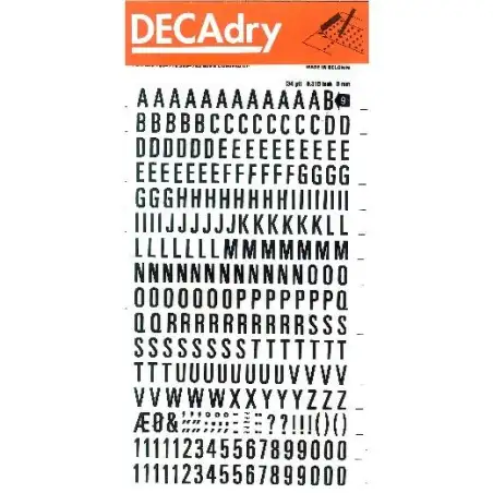 (DD9F) APLI LETRAS Y NÚMEROS TRANSFERIBLES 8MM 277 CARACTERES NEGRO