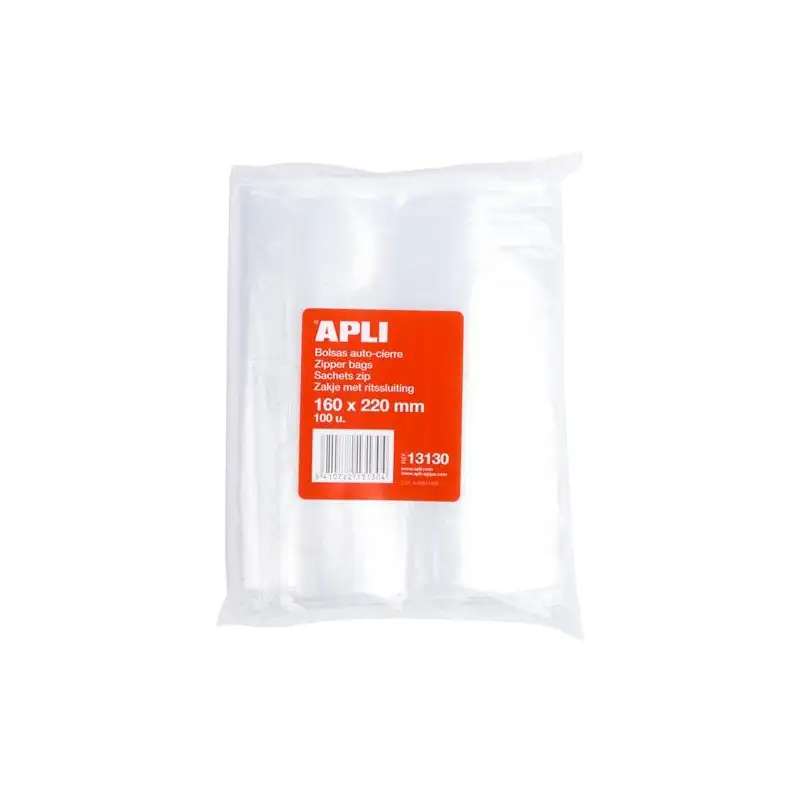 (13130) APLI BOLSAS AUTOCIERRE 160X220MM LDPE TRANSPARENTE PACK 100 UD