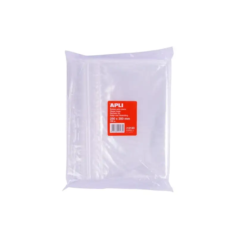 (13133) APLI BOLSAS AUTOCIERRE 250X350MM LDPE TRANSPARENTE PACK 100 UD