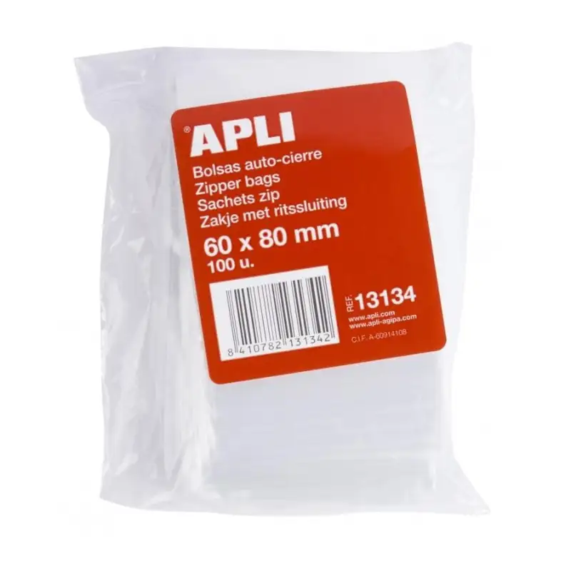 (13134) APLI BOLSAS AUTOCIERRE 60X80MM LDPE TRANSPARENTE PACK 100 UD