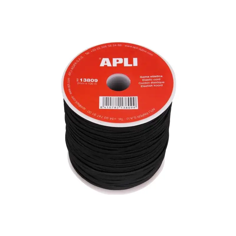 (13809) APLI BOBINA DE CUERDA ELÁSTICA REDONDA 2MMX100 NEGRO