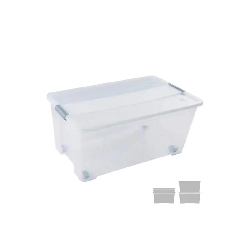 (CP1482061 CS TP) ARCHIVO 2000 CAJA DE ALMACENAJE 61L APILABLE Y ENCAJABLE C/TAPA Y RUEDAS 400X680X310MM PP CRISTAL TRANSPARENTE