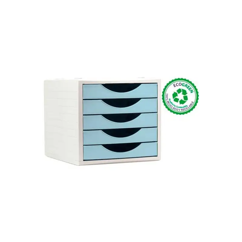 (4005 AZ PS) ARCHIVO 2000 MÓDULO ORGANIZADOR ECOGREEN SOBREMESA 5 CAJONES 340X270X260 RECICLADO AZUL PASTEL